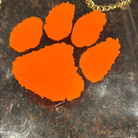 Clear Tote Bag with orange Clemson Tiger Paw Print and Gold Chain - Picture 3 of 9
